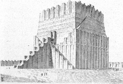 古代バビロンの巨大建築エテメンアンキを描いた復元図