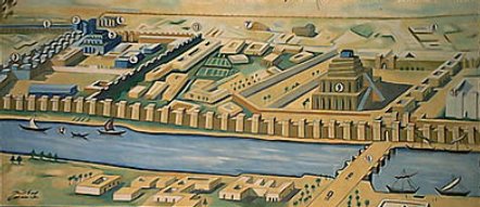 紀元前600年頃の古代都市バビロンを描いた復元図